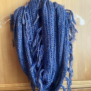Blue Knit Fringe Scarf